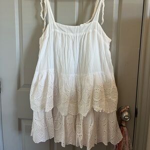 Women's White Eyelet Tiered Summer Dress with Tie Straps